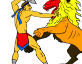 Dibujo Gladiador contra león pintado por huesitos