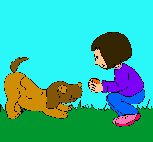 Niña y perro jugando