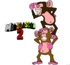 Dibujo Madagascar 2 Manson y Phil pintado por monos