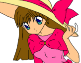Dibujo Chica con sombrero pamela pintado por Laura2