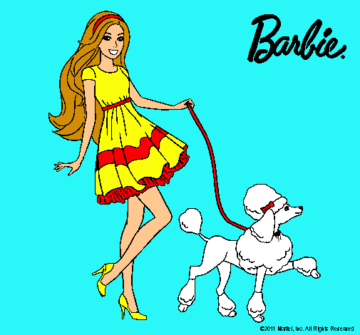 Barbie paseando a su mascota