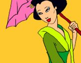 Dibujo Geisha con paraguas pintado por frikireth