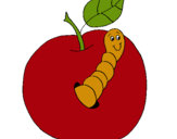 Dibujo Manzana con gusano pintado por manzanagu