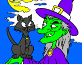 Dibujo Bruja y gato pintado por anabel11