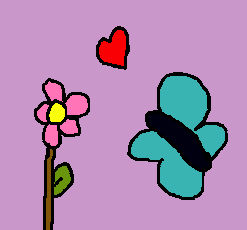 Mariposa, flor y corazón