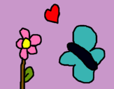 Dibujo Mariposa, flor y corazón pintado por elisson