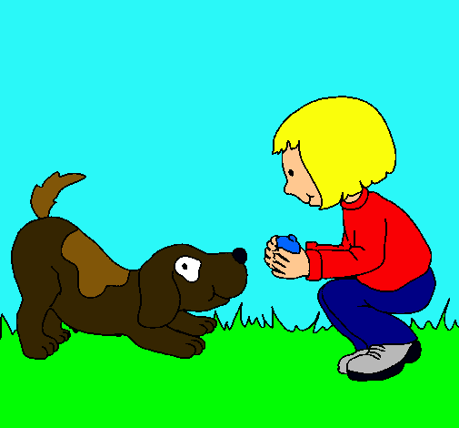 Dibujo Niña y perro jugando pintado por YoooRocio