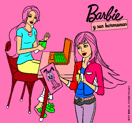 Barbie y su hermana merendando