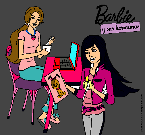 Barbie y su hermana merendando