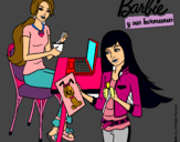 Dibujo Barbie y su hermana merendando pintado por mtnz