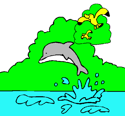 Dibujo Delfín y gaviota pintado por lexu