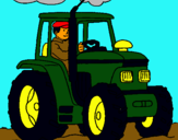 Dibujo Tractor en funcionamiento pintado por jano