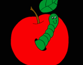 Dibujo Manzana con gusano pintado por ely250