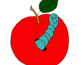 Dibujo Manzana con gusano pintado por roxii