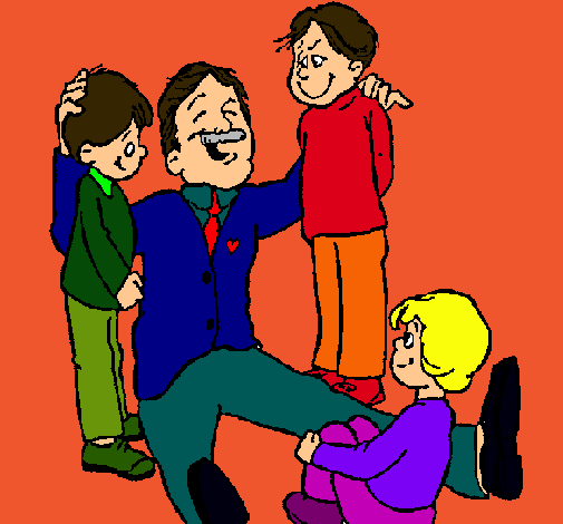 Dibujo Papa con sus 3 hijos pintado por Helga