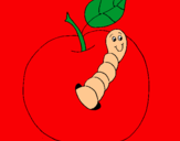 Dibujo Manzana con gusano pintado por lukuyte