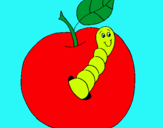Dibujo Manzana con gusano pintado por NENYTA
