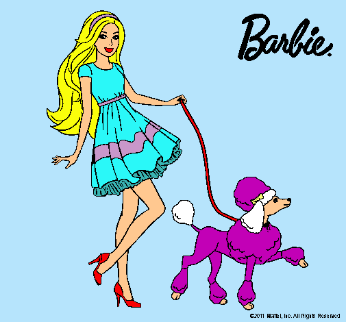 Barbie paseando a su mascota