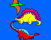 Dibujo Tres clases de dinosaurios pintado por chara 