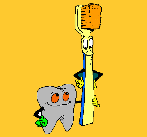 Muela y cepillo de dientes