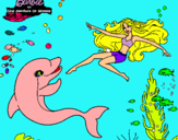 Dibujo Barbie jugando con un delfín pintado por Sofia07