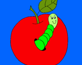 Dibujo Manzana con gusano pintado por saida