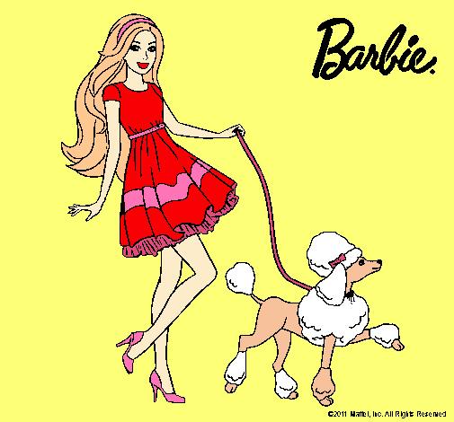 Barbie paseando a su mascota