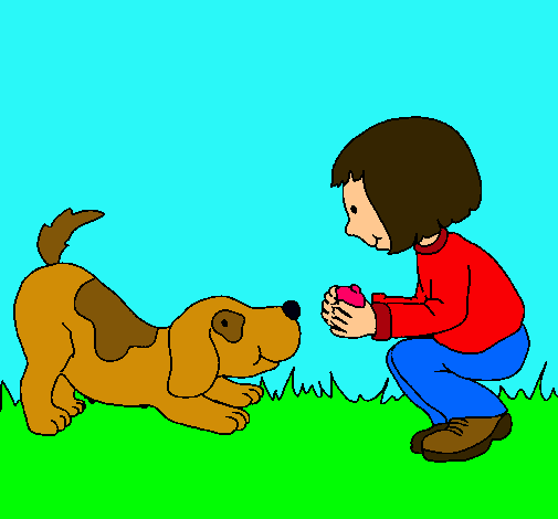 Dibujo Niña y perro jugando pintado por Wilf 