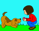 Dibujo Niña y perro jugando pintado por Wilf 