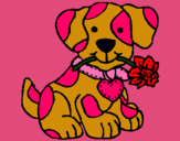 Dibujo Cachorro con una flor en la boca pintado por i_love_JUs