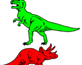 Dibujo Triceratops y tiranosaurios rex pintado por felipemejia