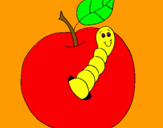 Dibujo Manzana con gusano pintado por 256439