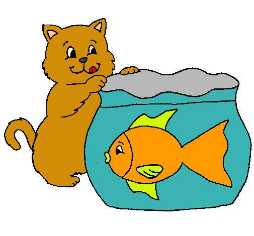 Dibujo Gato y pez pintado por gonmati