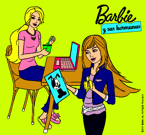 Barbie y su hermana merendando