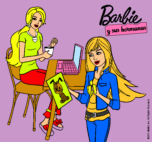 Barbie y su hermana merendando