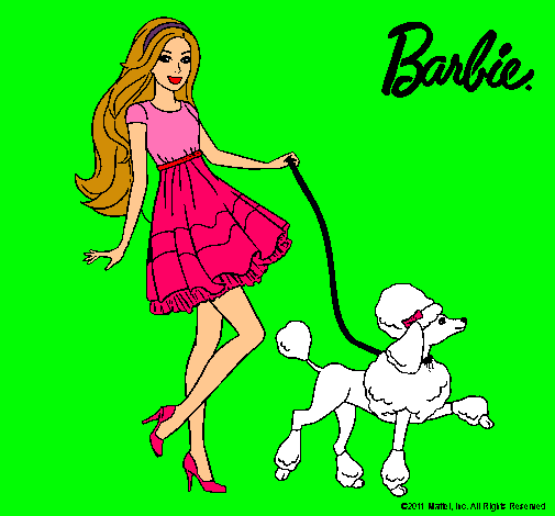 Barbie paseando a su mascota