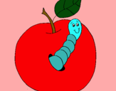 Dibujo Manzana con gusano pintado por nenorras