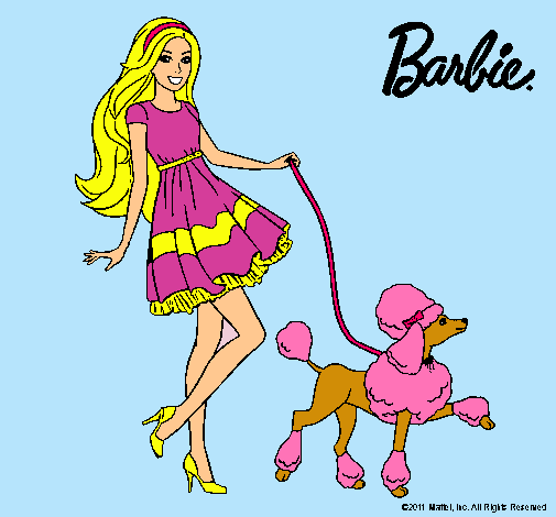 Barbie paseando a su mascota