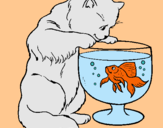 Dibujo Gato mirando al pez pintado por dunaylucia
