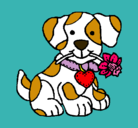 Dibujo Cachorro con una flor en la boca pintado por saryux♥