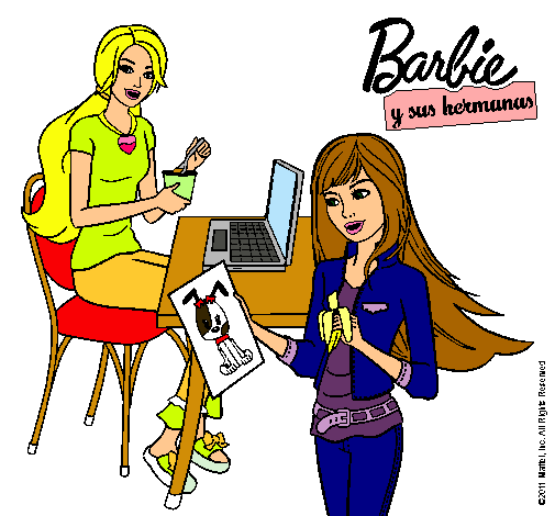 Barbie y su hermana merendando