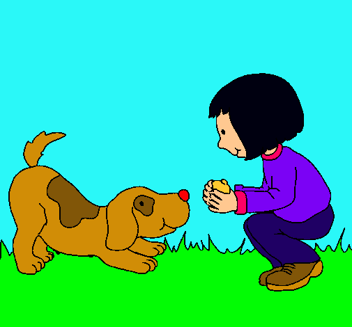 Niña y perro jugando