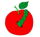 Dibujo Manzana con gusano pintado por jore