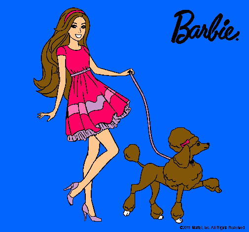 Barbie paseando a su mascota