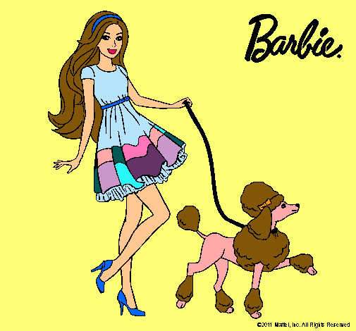 Barbie paseando a su mascota