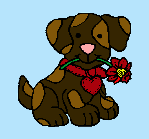 Dibujo Cachorro con una flor en la boca pintado por rexipa