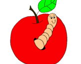 Dibujo Manzana con gusano pintado por sneyder