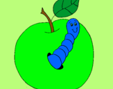 Dibujo Manzana con gusano pintado por okok