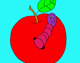 Dibujo Manzana con gusano pintado por soyi