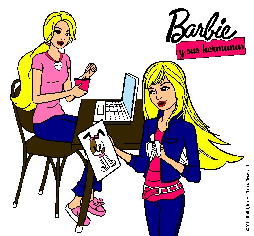 Dibujo Barbie y su hermana merendando pintado por Milly880